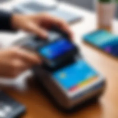 A close-up of a mobile payment transaction in action