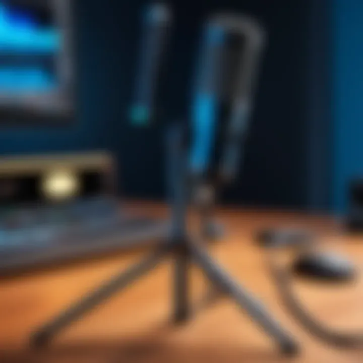 Blue Ember microphone stand in a professional audio setup setting.