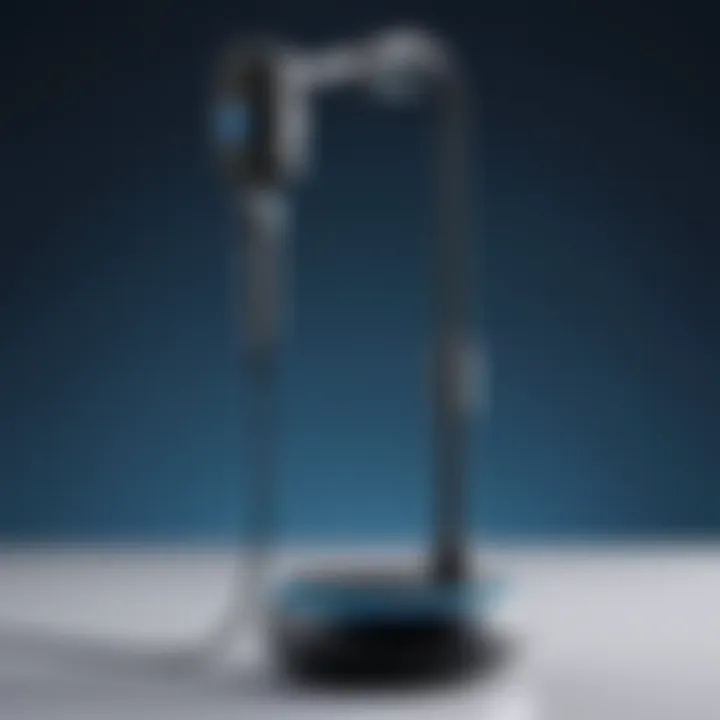 Technical specifications displayed on the Blue Ember microphone stand.