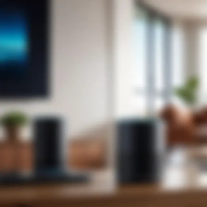 Close-up view of an Alexa device in a modern living room