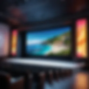 Entertainment Venue with Immersive Screen An entertainment venue showcasing a large screen for immersive viewing experiences.