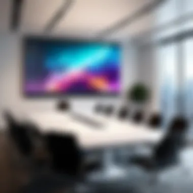 Corporate Meeting Room with Advanced Display A corporate meeting room featuring a massive screen for presentations and collaboration.