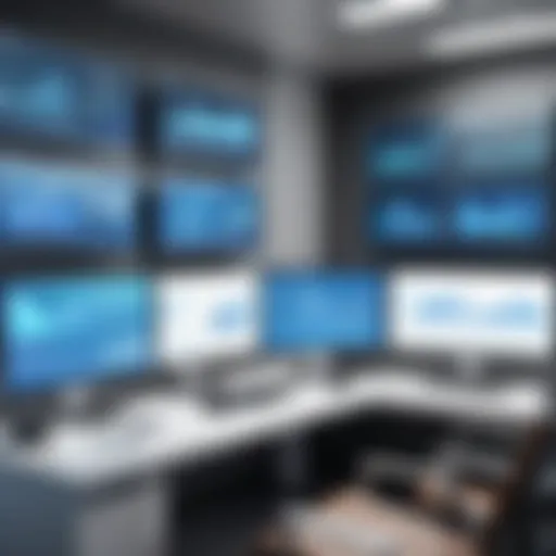 A modern office setting showing various monitoring tools and devices in use.