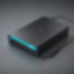 External hard drive with power supply on desk