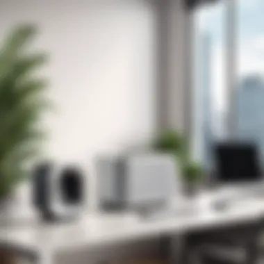 Elegance Meets Functionality in Office Noise Management An elegant white noise machine in a modern office setting