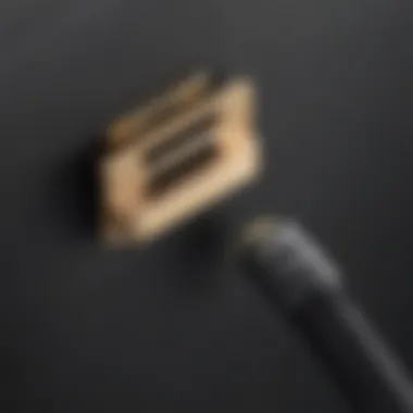 Close-up of HDMI cable port connection between Apple phone and TV