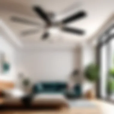 Installation process of the ceiling fan in a stylish room