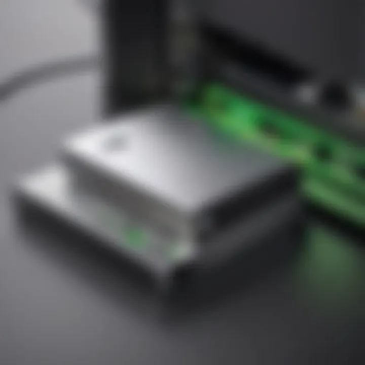 Installation process of an external hard drive with an Xbox console.