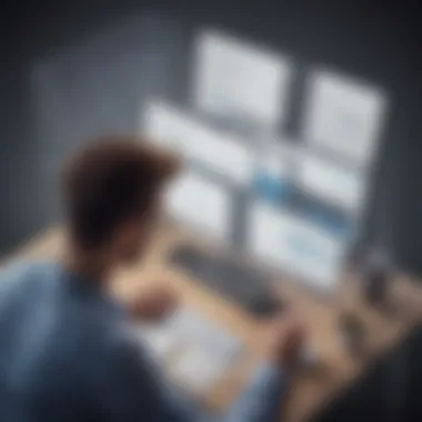 Illustration of IT Professional Managing Merged PDF Files IT professional managing merged PDF files