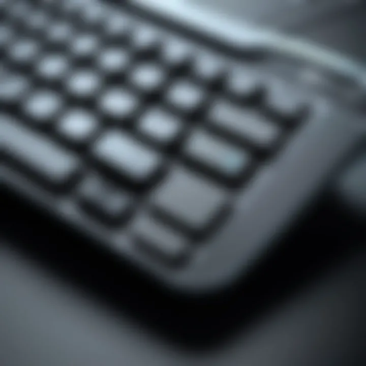 Close-up of Logitech Slim Combo's keyboard demonstrating its functionality and layout.