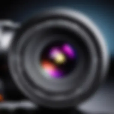 Close-up view of a Lumix lens mounted on a camera body, emphasizing precision engineering.