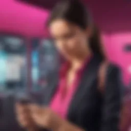 Elegant woman using T-Mobile overseas plan on smartphone