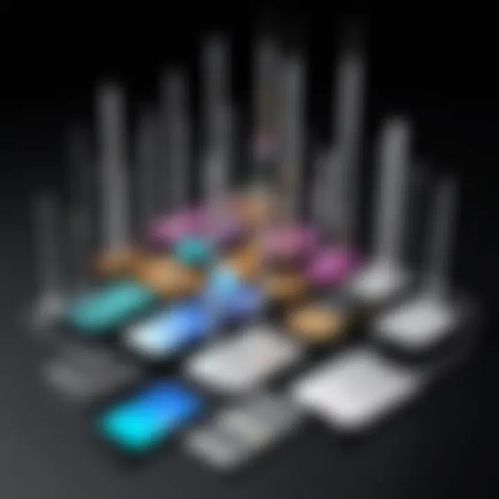 Illustration depicting various types of mobile phone booster antennas arranged in a spectrum