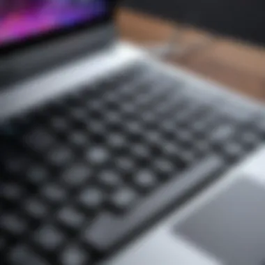 MacBook Keyboard Features in Detail Close-up of MacBook's keyboard highlighting its features