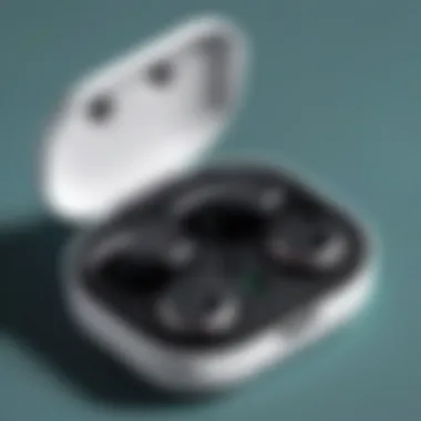 Charging Mechanism of Pixel Buds Close-up of Pixel Buds charging in their case, illustrating the charging mechanism.