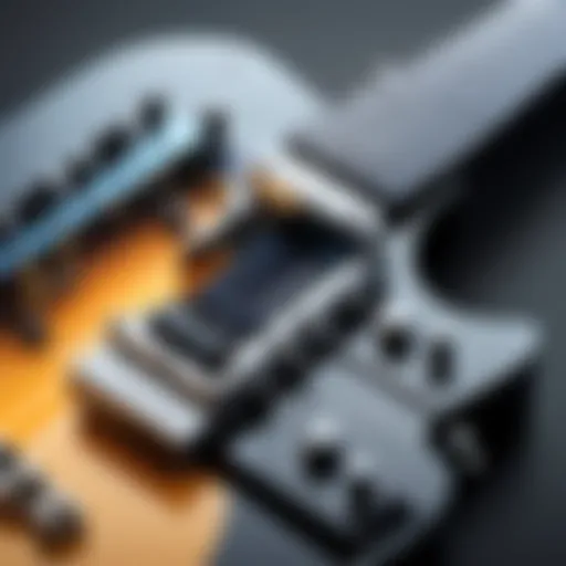 A close-up of a guitar equipped with a robot tuner showcasing its advanced technology.