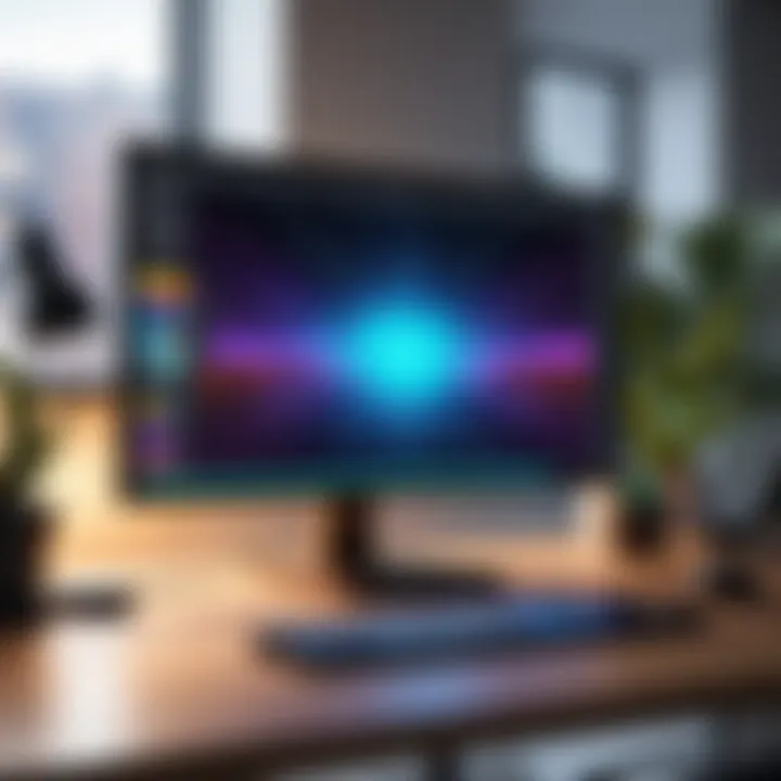 A creative workspace featuring a calibrated monitor in use.