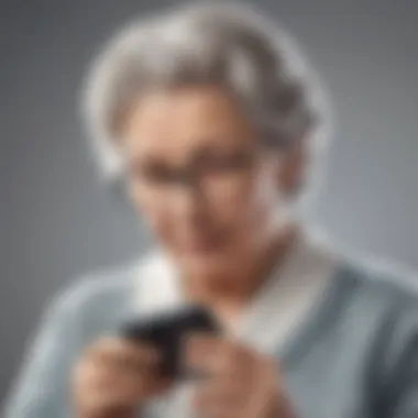 Elderly woman using senior-friendly phone for texting