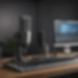 Professional microphone setup in a sleek home studio environment