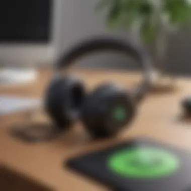 Immersing in Spotify Premium Music Bliss Headphones on Desk with Spotify Logo