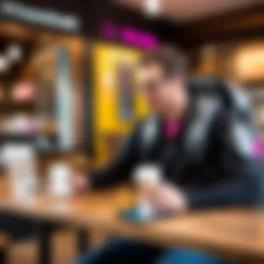 T-Mobile Jetpack in Use at a Coffee Shop User interacting with T-Mobile Jetpack in a coffee shop