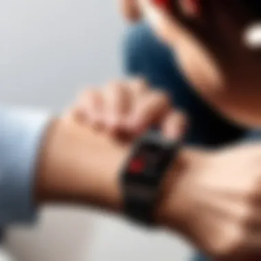 User Engagement with Health App User interacting with a health monitoring app on an Apple Watch