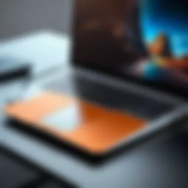 Sleek Mini Laptop on Workspace A sleek mini laptop on a modern workspace table