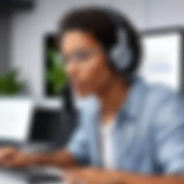 Enhancing Accuracy with Proper Microphone Usage Person using a microphone for transcription while working on a computer