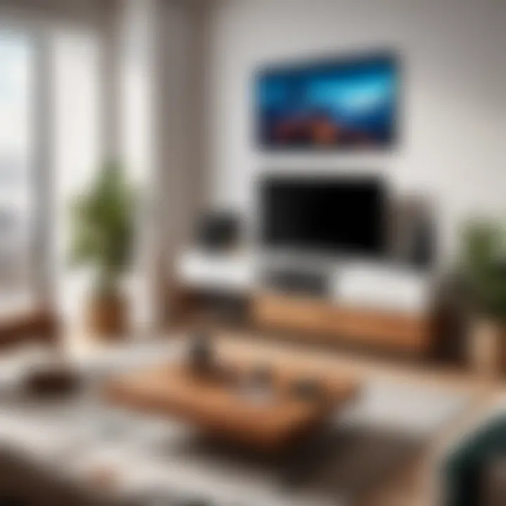 Illustration depicting the setup and optimization of AirPlay devices in a modern living room