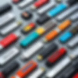 Different types of memory sticks displayed