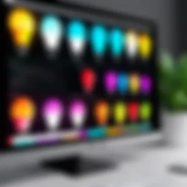Online shopping for colored light bulbs on a computer screen