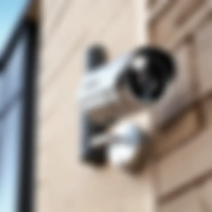 A sleek wireless security camera mounted discreetly outdoors